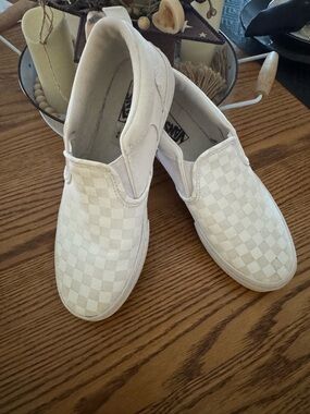 Vans White Checkerboard Slip-On Sneakers